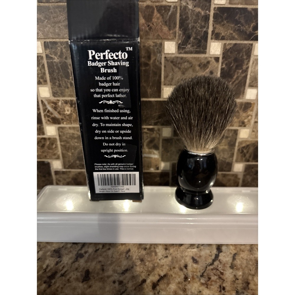 Perfecto‎ 100% Pure Badger Shaving Brush-Black 1 Count (Pack of 1), Black - Picture 3 of 4
